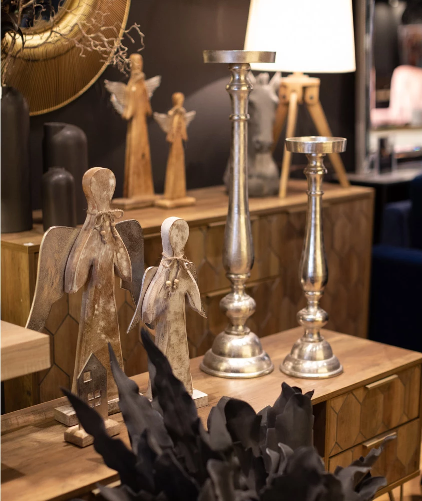 Dekor për Krishtlindje, engjëll, dru dhe alumin, argjend, 35x7x52cm