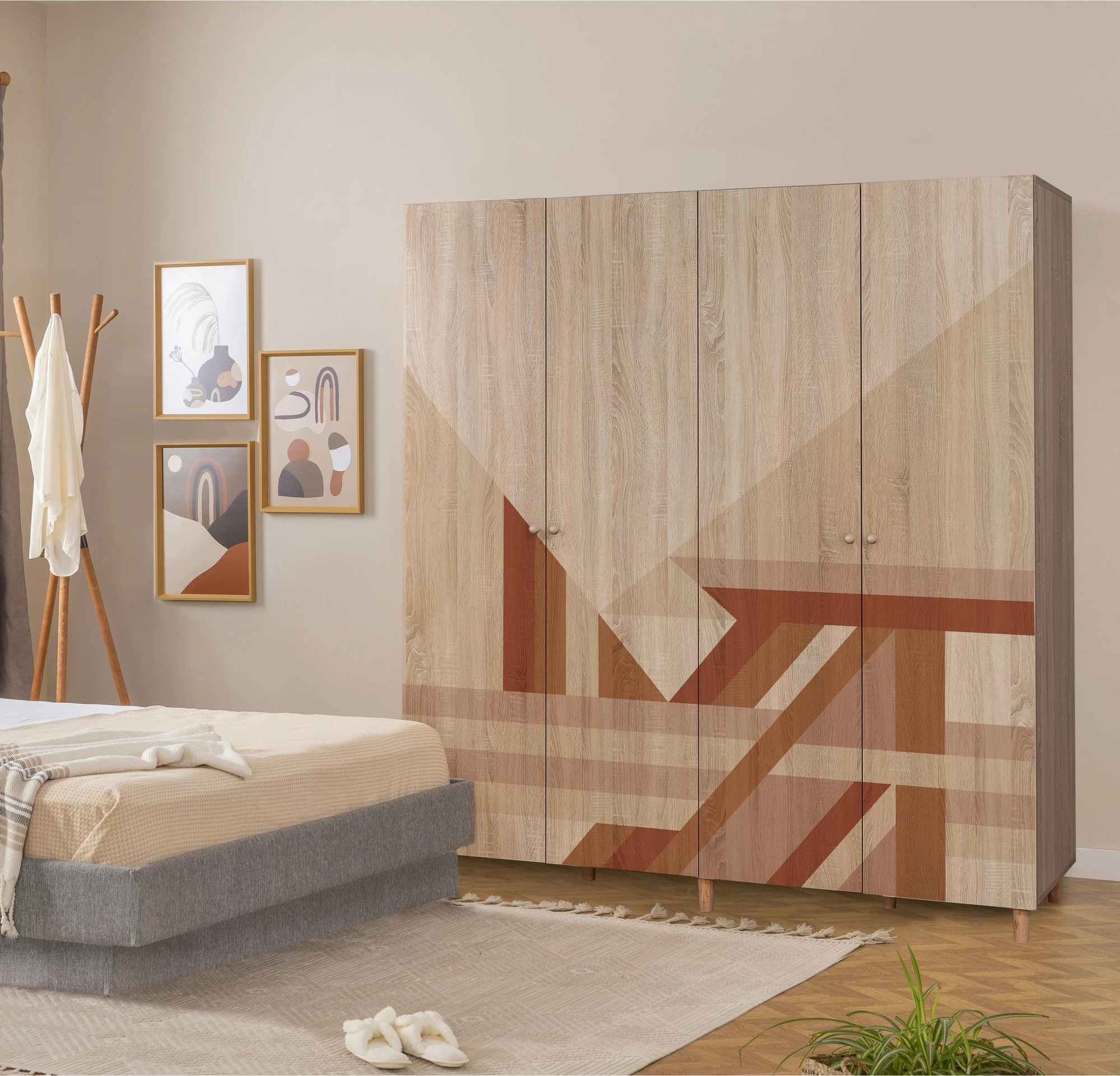 Dollap garderobe Sonomo, këmbë druri, doreza druri, Skye Decor, Loni 4 -910