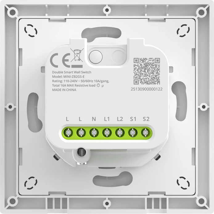 Switch muri ZigBee dy-kanalësh, Sonoff MINI-ZB2GS-E, router ZigBee 3.0, 110-240 V, 10 A/kanal 16 A total, i bardhë