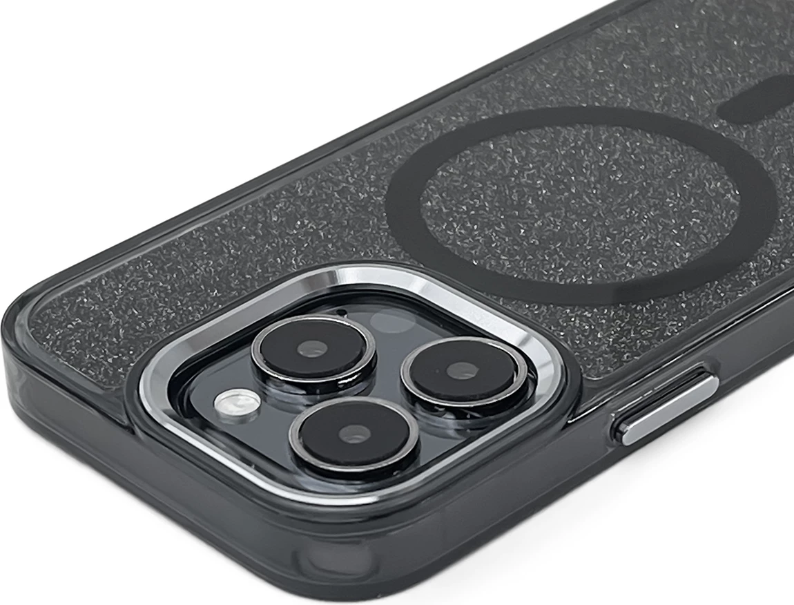 Mbështjellës Hurtel Glitter Case MagSafe për iPhone 16 Pro Max, i zi me shkëlqim