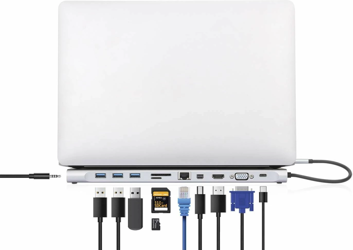 Docking station MANHATTAN USB-C 11in1 MST, për 3 monitorë, argjend