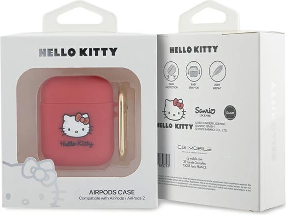 Mbështjellës Hello Kitty për AirPods 1/2, silikon 3D, me unazë, fuchsia