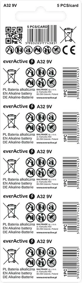Bateri alkaline everActive A23, 12V, set prej 5 copë