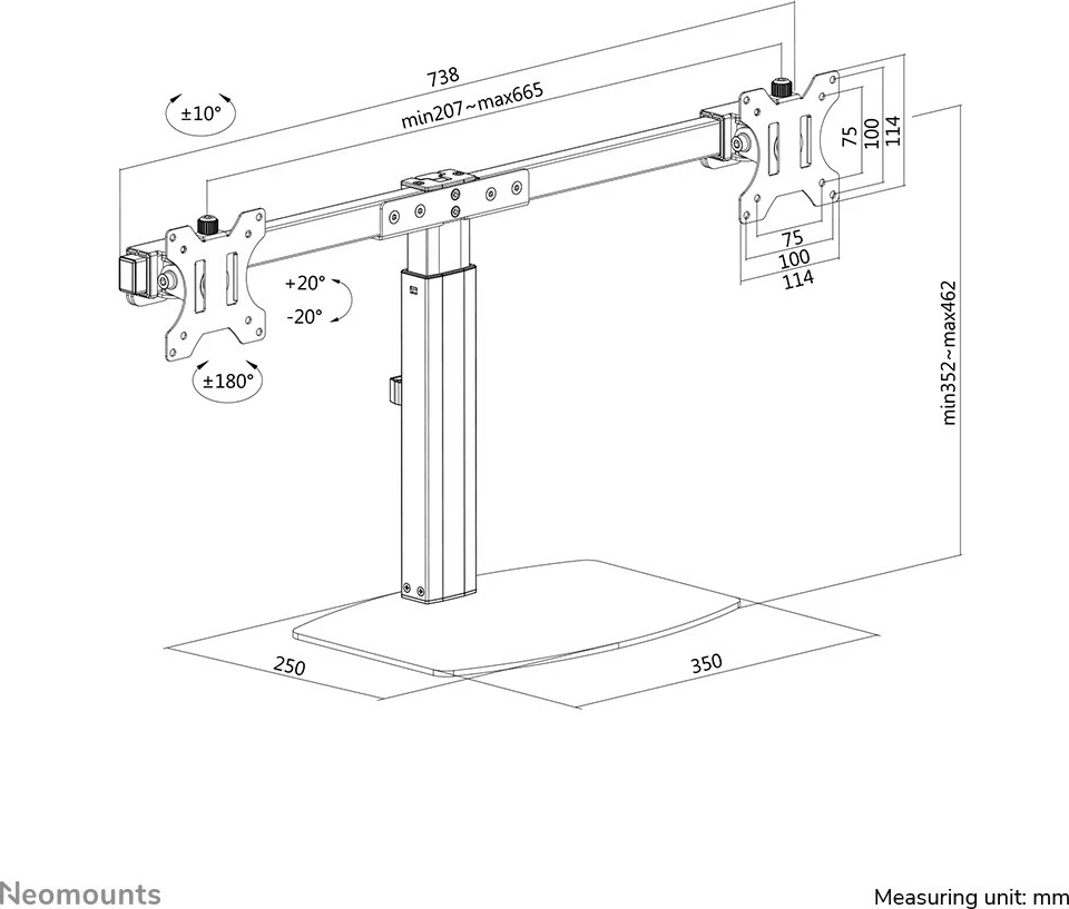 Mbajtës monitori Neomounts FPMA-D865DBLACK, 27", i zi