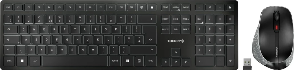 Tastierë dhe maus Cherry DW 9500 SLIM, Wireless, RF Wireless + Bluetooth, Scissor key switch, QWERTY, Ngjyrë e zezë dhe gri