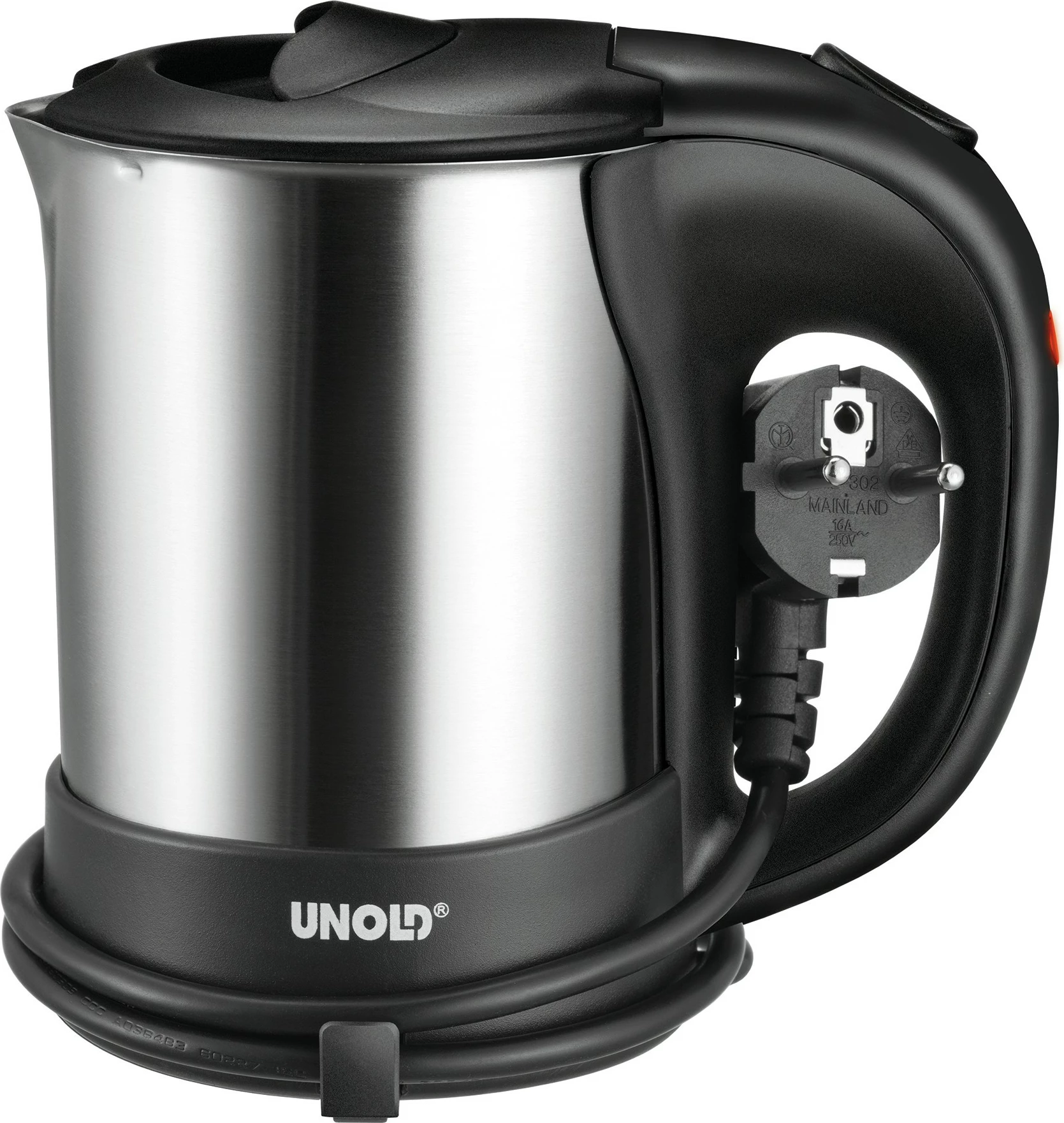Ibrik elektrik UNOLD 18575, çelik inoks, udhëtimi, 0.5L, i zi