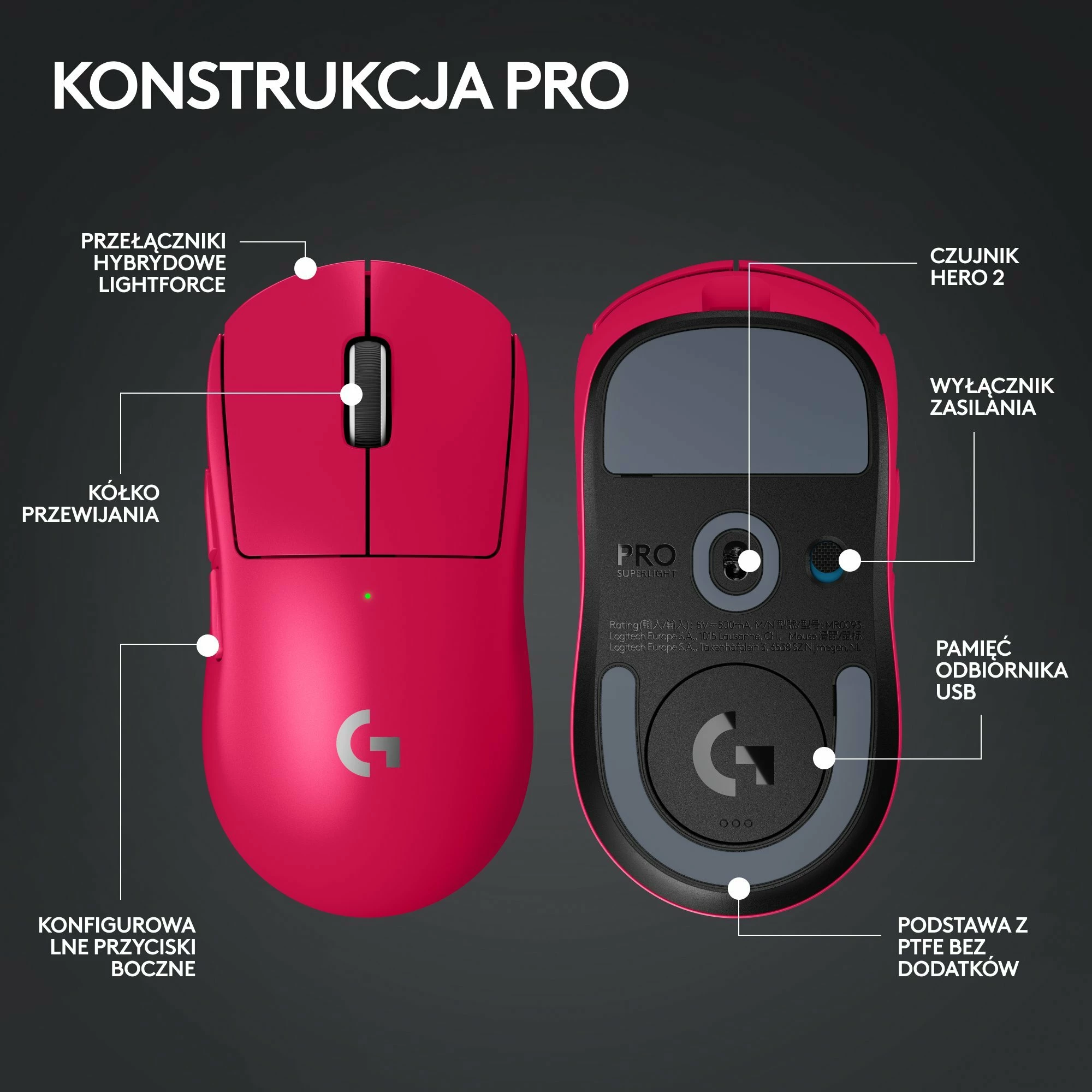 Maus Logitech G PRO X SuperLight 2 910-006797, wireless, 32000 DPI, 60 g, Pink