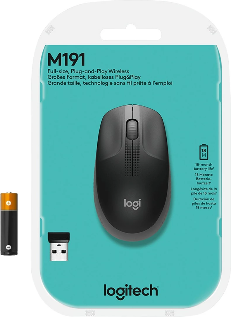 Maus Logitech M190, Wireless, 1000 DPI, i zi, gri