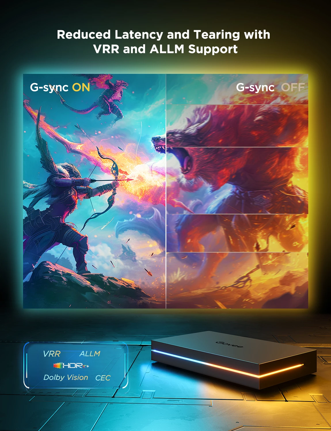 Sync box Govee Smart AI Sync Box Kit 2 për TV 55-65", HDMI 2.1 (8K/60Hz, 4K/144Hz), kit me shirit LED, e zezë