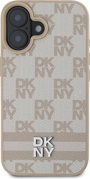 Mbështjellës DKNY për iPhone 16, Checkered Pattern & Printed Stripes, Rozë