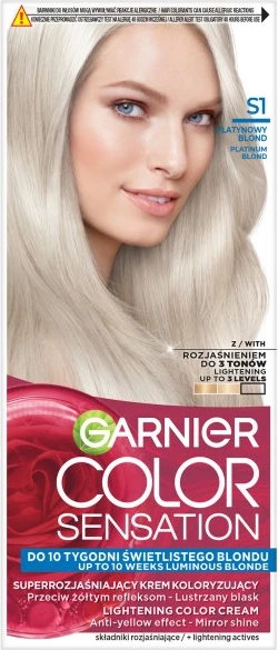 Krem ngjyrues për flokë Garnier Color Sensation Super Lightening S1 Platinum Blonde për femra, 1 copë