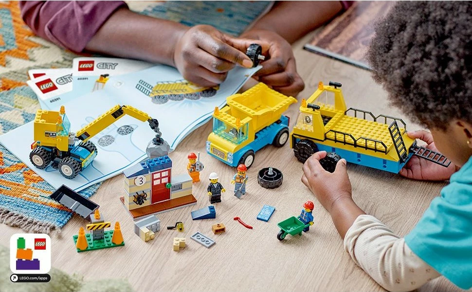 Set ndërtimi LEGO City Kamionë ndërtimi dhe Vinç me Top Demolimi, 235 copë, shumëngjyrësh