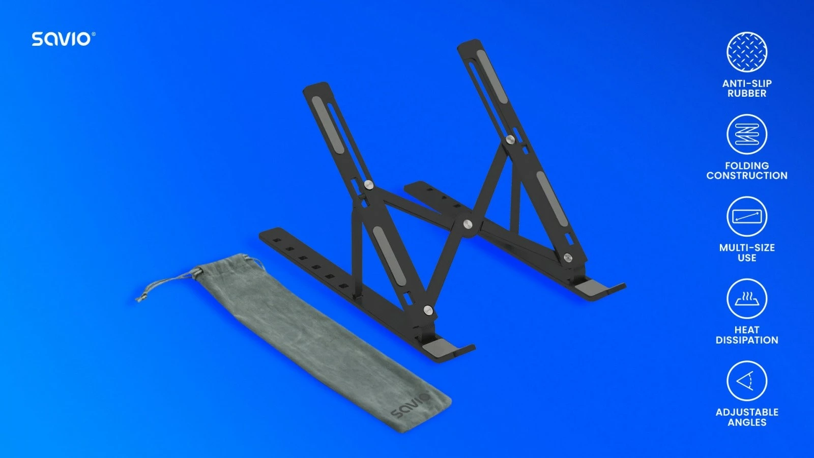 Mbajtës portativ për laptop/tablet Savio PB-05, alumini, i zi