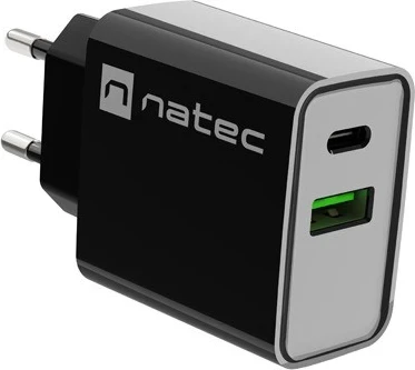 Karikues Natec Ribera 20W me USB-A dhe USB-C, ngjyrë e zezë