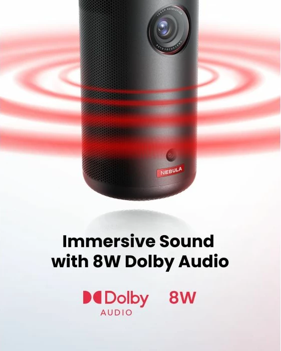 Projektor portativ Nebula Capsule 3 1080p, 200 ANSI lumens, Google TV/Netflix, deri 120\" ekran, 8W Dolby, bateri 2.5 orë, gri