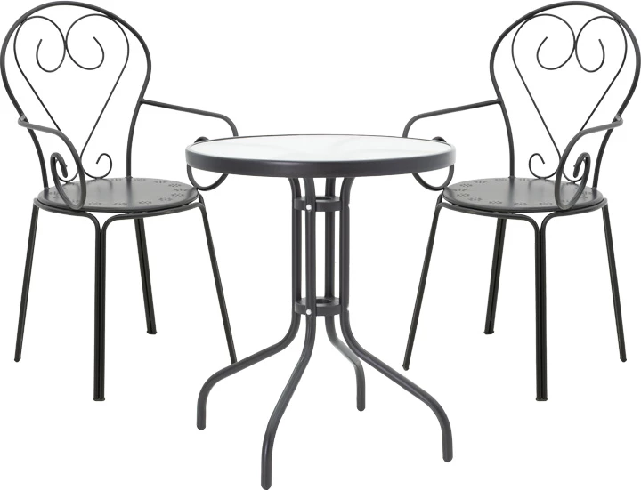 Set tavoline me karrige për terasë, Watson-Monasty, metal i zi, 3 copë