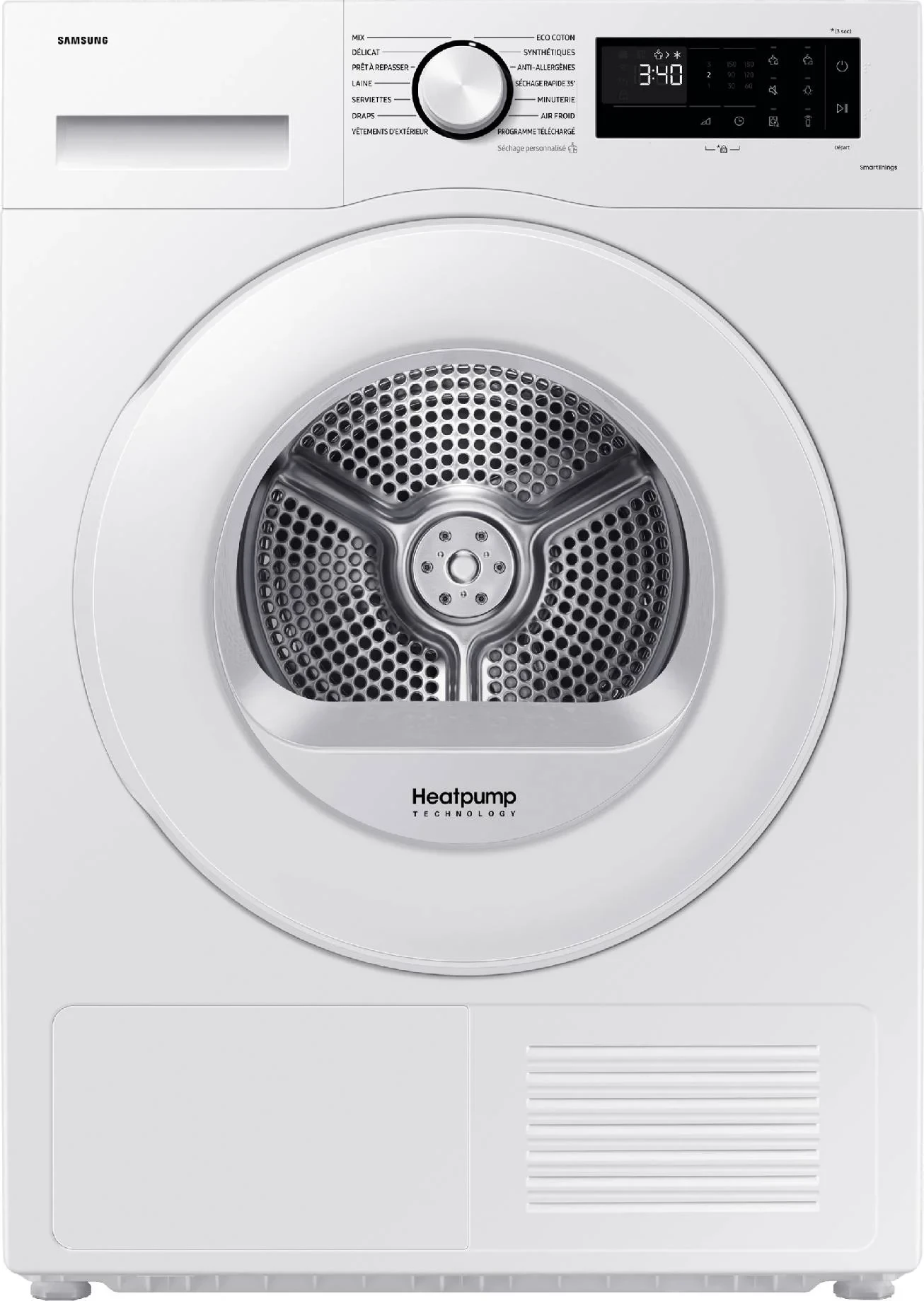 Tharëse rrobash, Samsung, DV90DG52A0TELE, 9 kg, pompë nxehtësie, Wi‑Fi, klasa energjie C, e bardhë