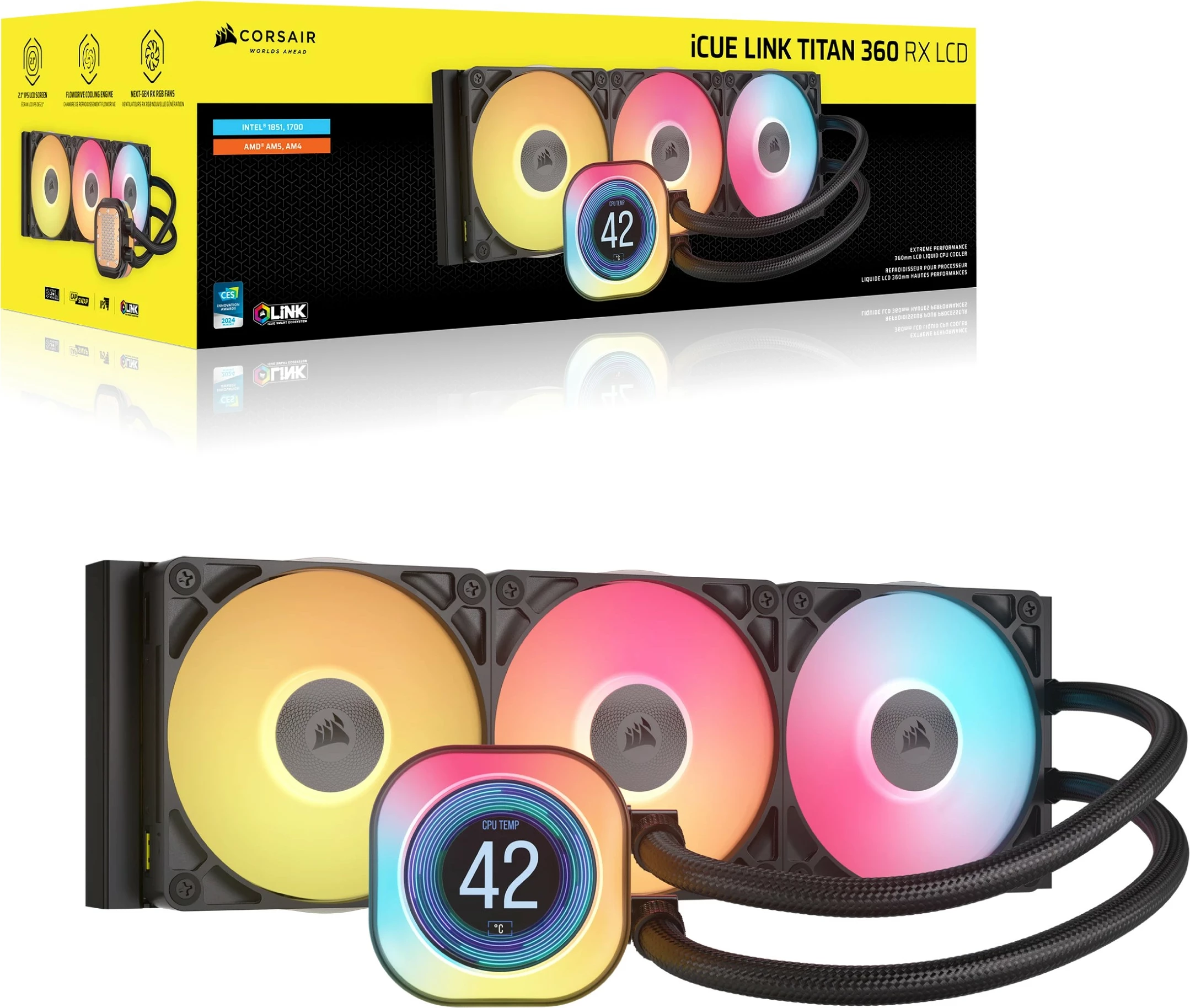 Ftohës procesori Corsair iCUE LINK TITAN 360 RX LCD, 3x12cm, RGB, i zi