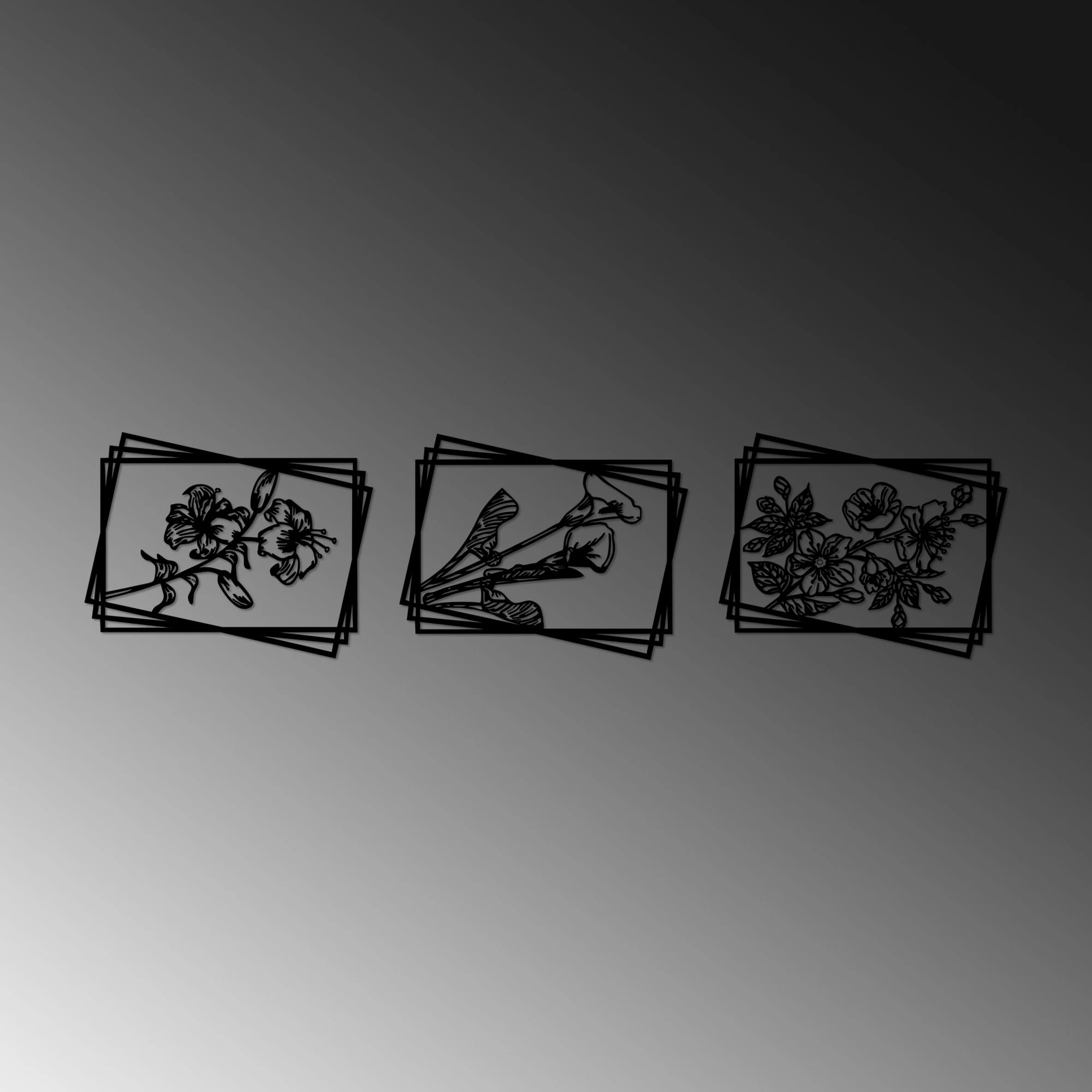 Aksesor dekorativ metalik për mur, lule, 3 copë, Wallity 514