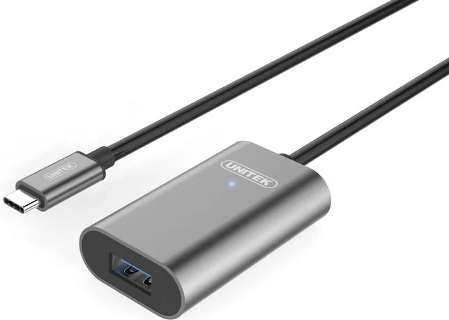 Kabllo aktive Unitek USB-C, e zezë-argjendtë