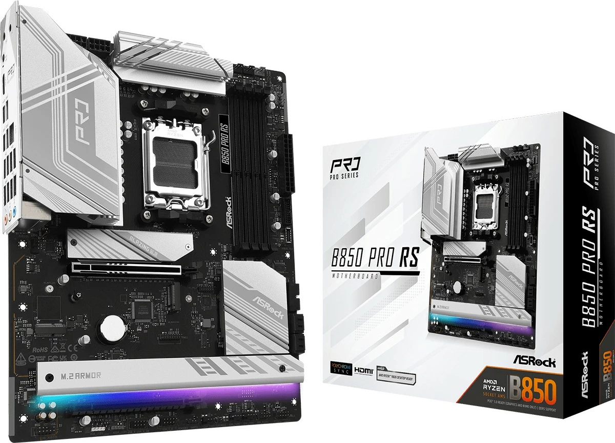 Pllakë amë ASRock B850 PRO RS, Socket AM5, ATX, 4 DDR5, e zezë/argjendtë