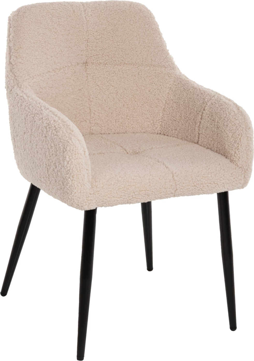 Karrige Shelly, pëlhurë Teddy, këmbë metali të zeza, 57x55x87H cm., set prej 2 copë