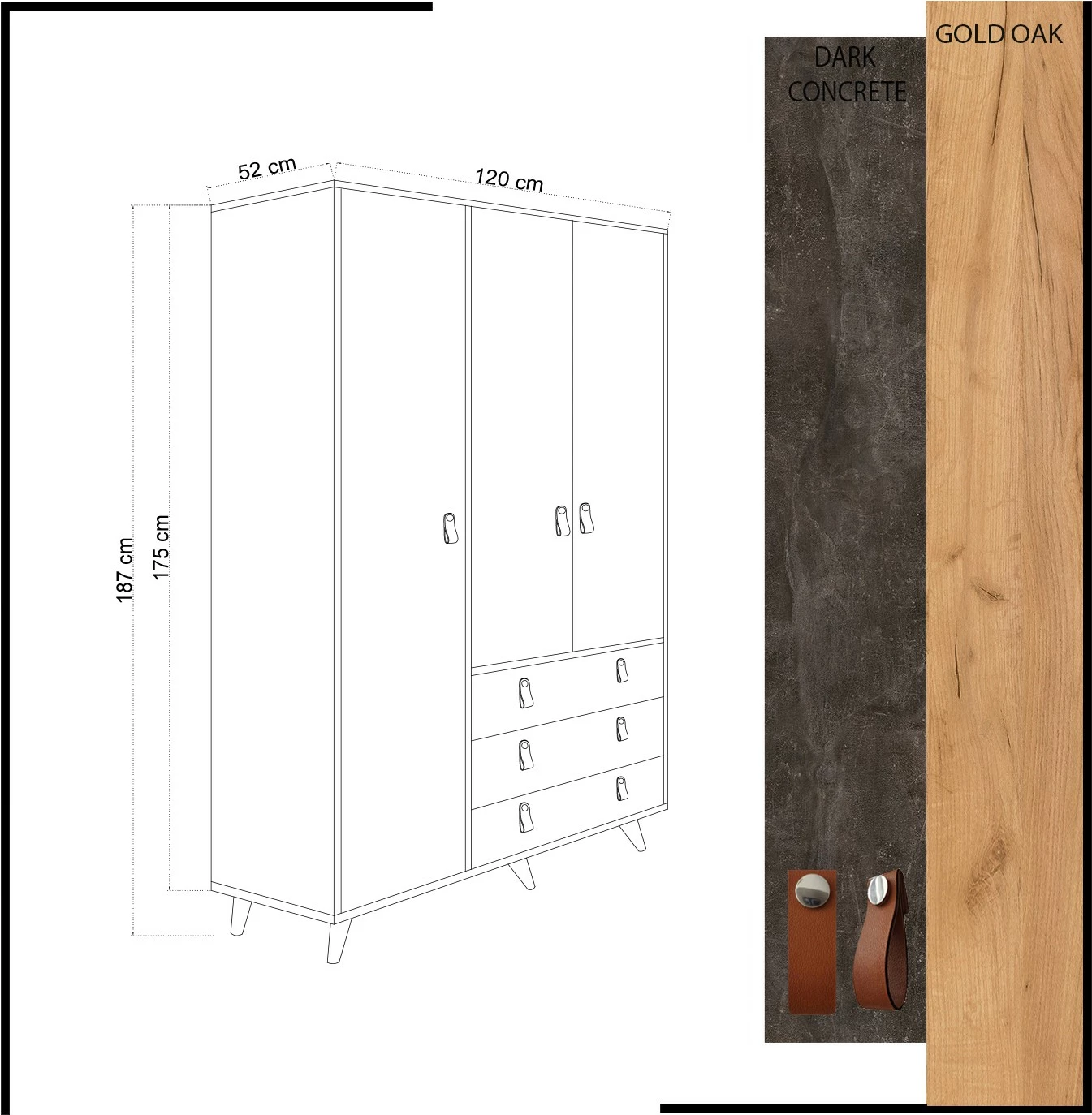 Dollap Hanah Home, Chunky, ngjyrë lis dhe gri e errët, 120x187x52cm