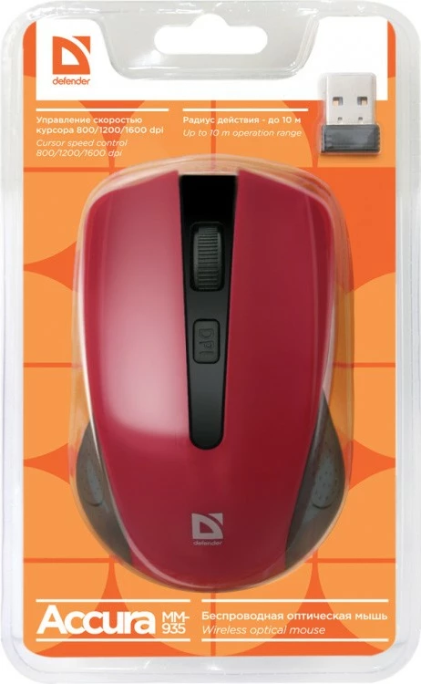 Maus wireless Defender ACCURA MM-935 RF, 1600 DPI, i kuq/zi