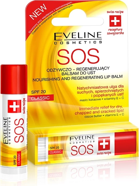 Balsam për buzë Eveline Cosmetics SOS Nourishing and Regenerating Lip Balm SPF20 Classic për femra 4.5ml