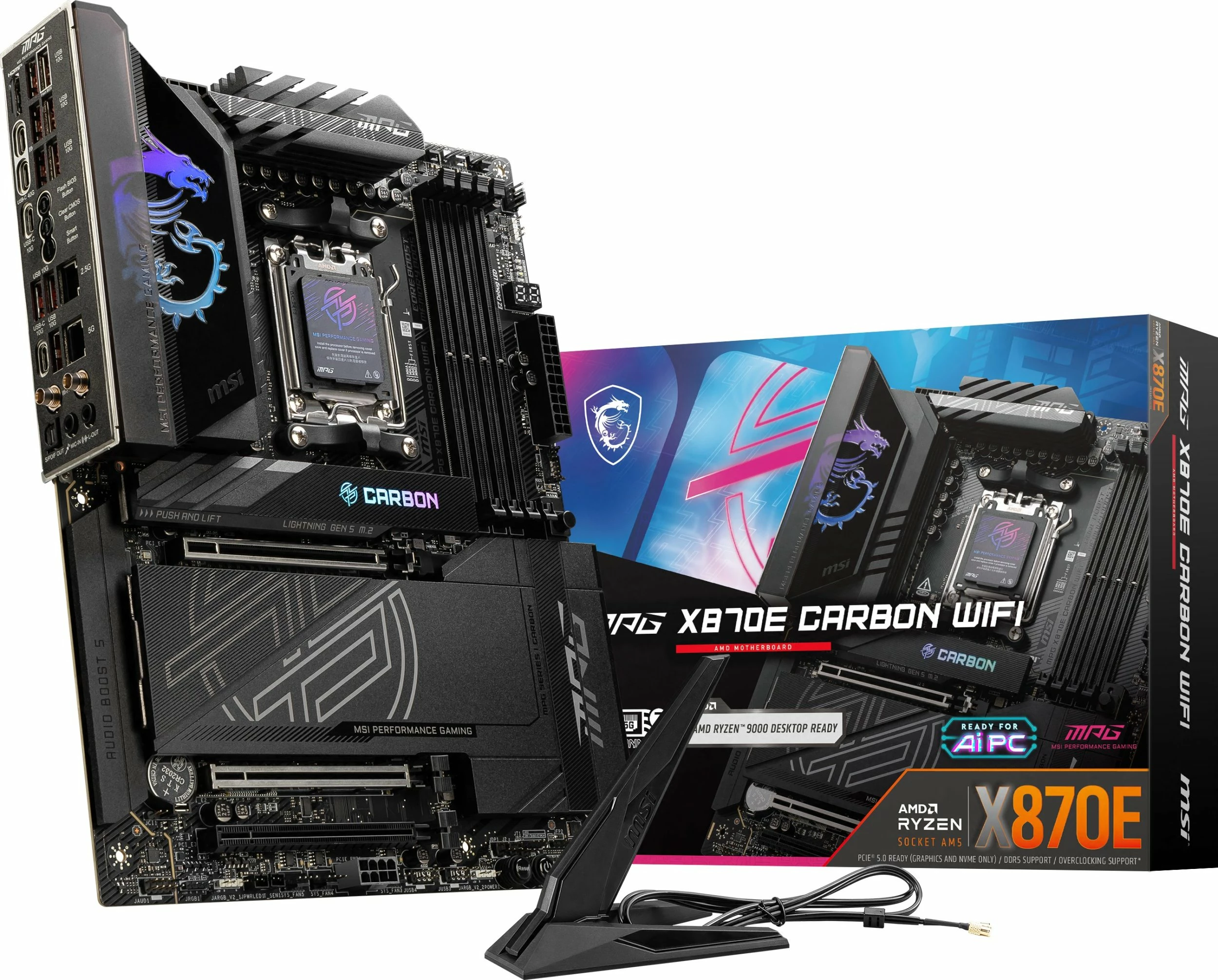 Pllakë amë MSI MPG X870E CARBON WIFI, AMD X870E, ATX, DDR5 256GB, Wi‑Fi 7, e zezë