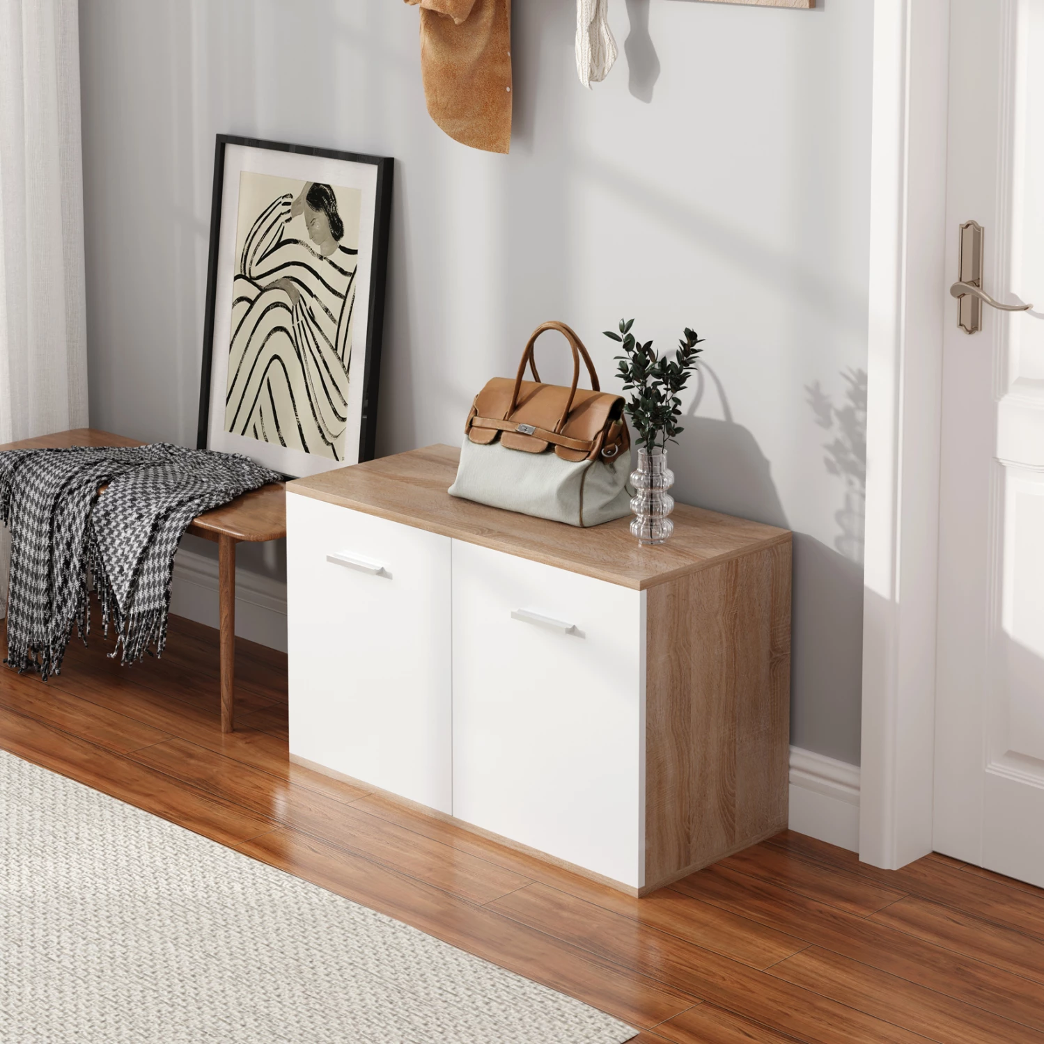 Dollap këpucësh DIONNE FH4363 melaminë, sonama-bardhë, 80x35x46H cm