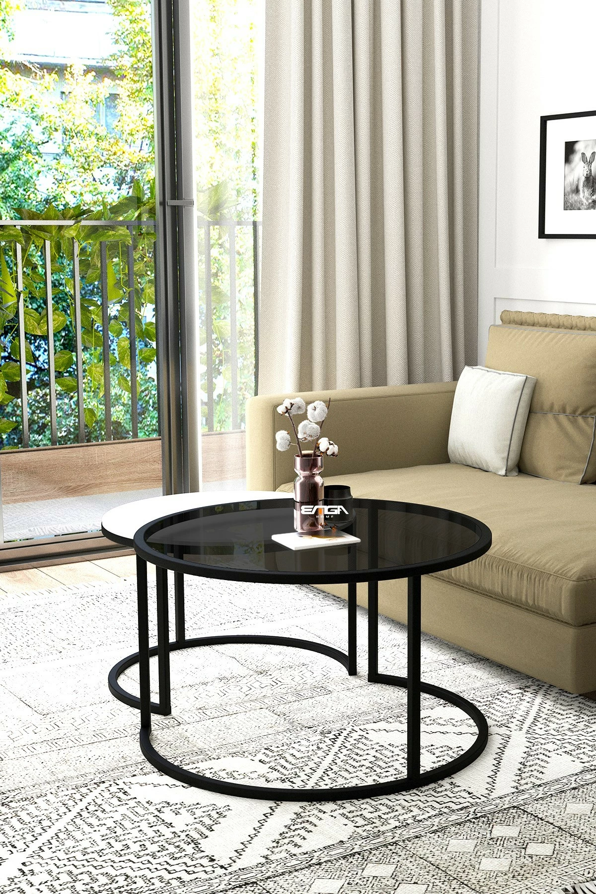 Set tavolinash kafeje Skye Decor, bora-fume, e bardhë