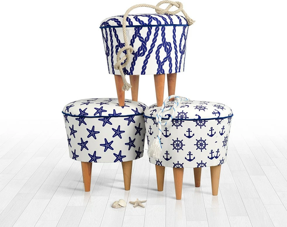 Puf për fëmijë, dizajn marin, blu dhe bardhë, Cunda Atelier del Sofa