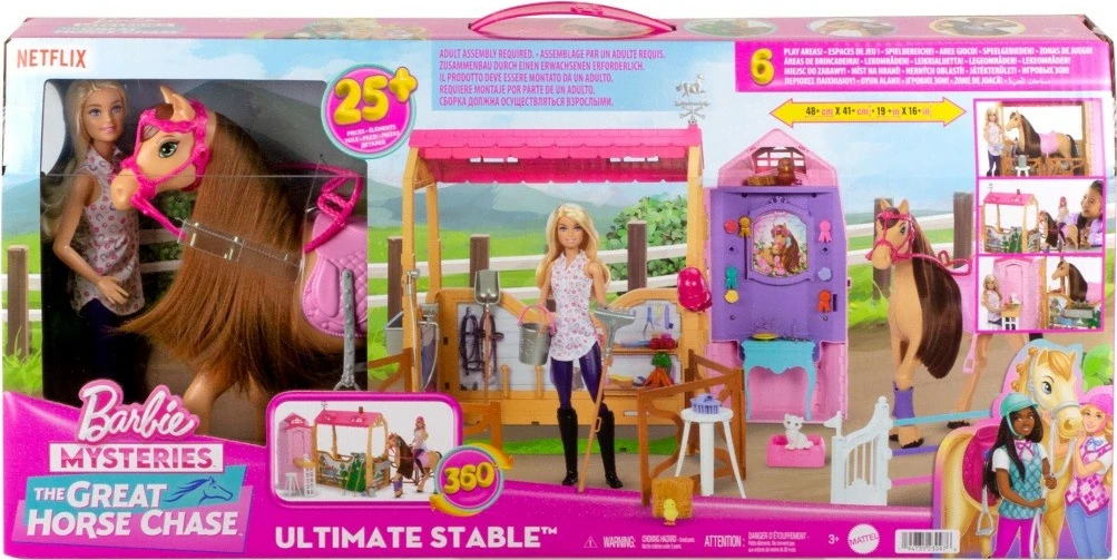Set lodrash Barbie Mattel HXJ44 me stallë, kalë dhe 25 aksesorë, për vajza