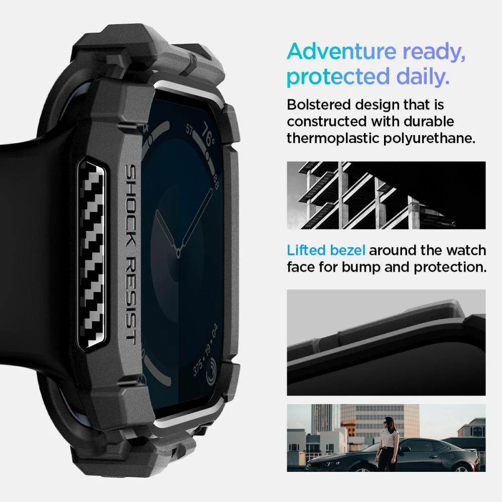Mbështjellës Spigen Rugged Armor për Apple Watch 10, 42mm, i zi