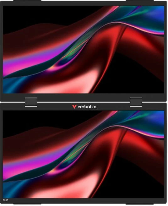 Monitor portabël me prekje dual, Verbatim, GMVE32403PLG, 2x 15.6" Full HD 60Hz IPS, altoparlantë të integruar, VESA 75, i zi