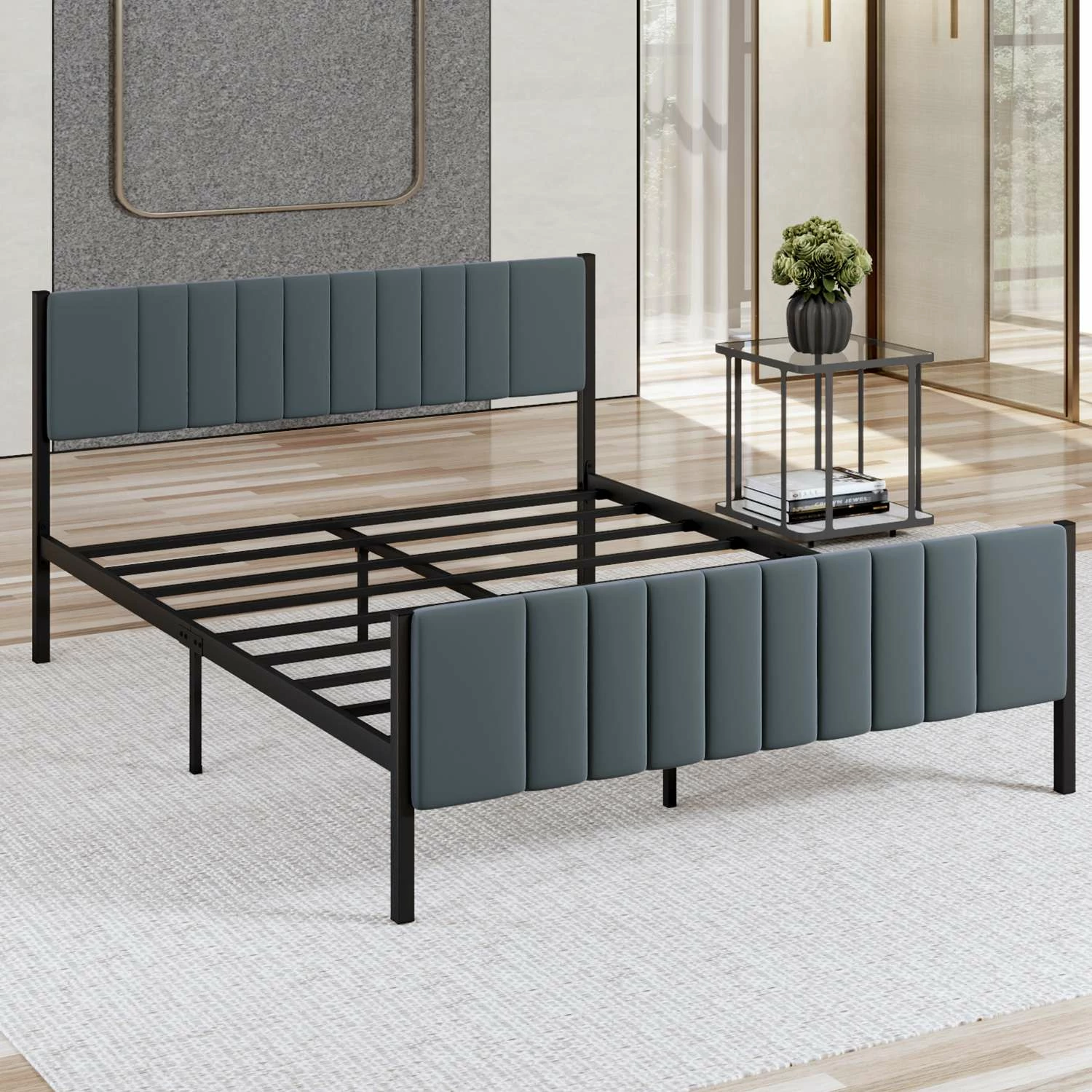 Krevati dopio, metal, ngjyrë antracit, Skye Decor, 140x200