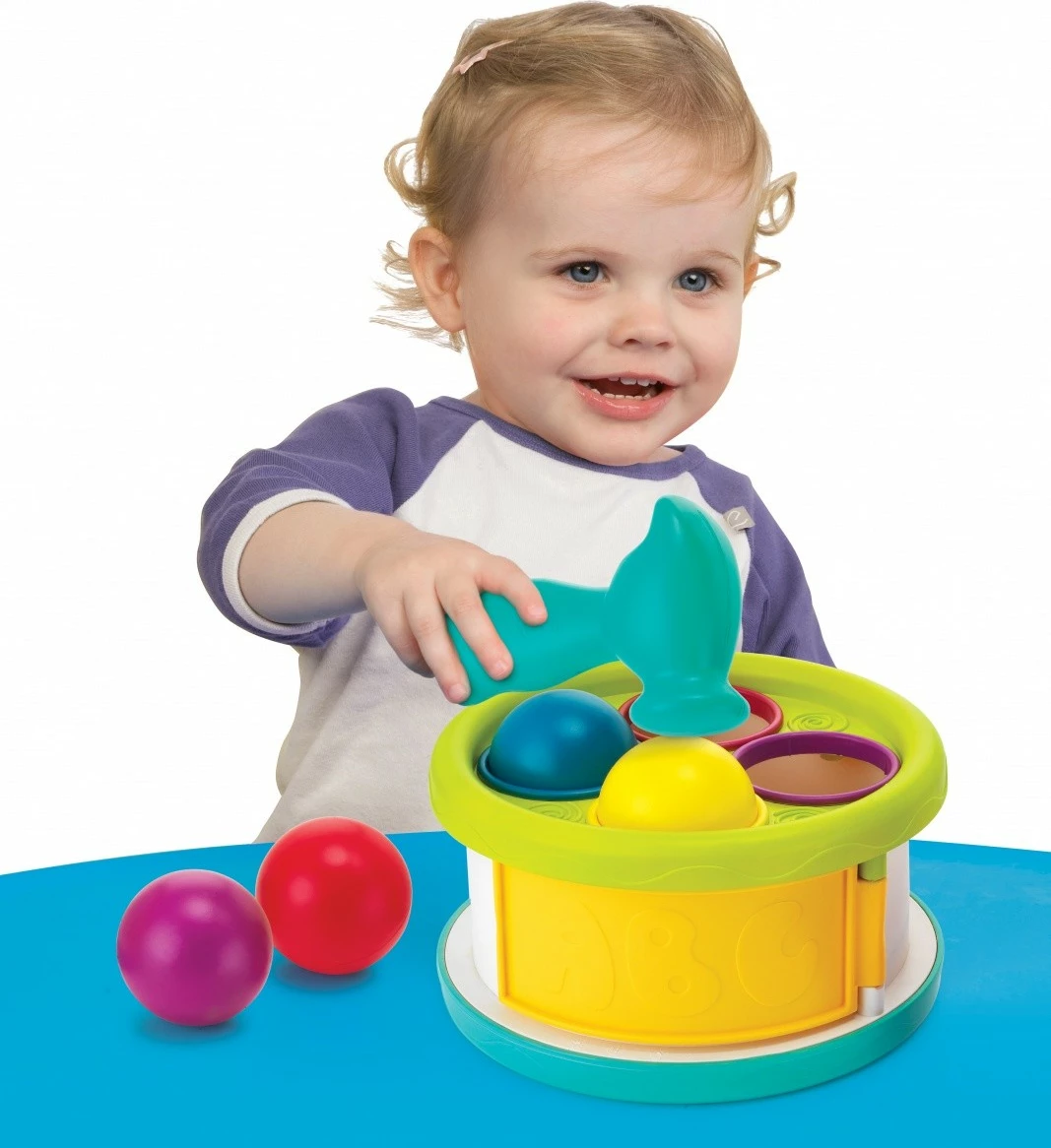 Lodër sorter B-kids Sorting Drum me toptha dhe çekiç, Verdhë, për fëmijë