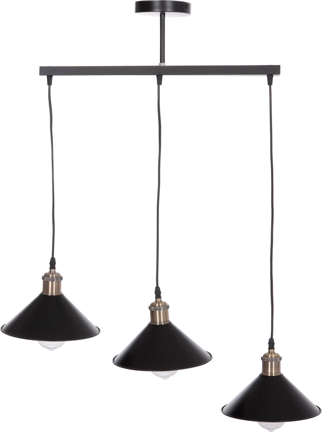 Llambë tavani varëse me 3 drita, metal i zi, detaje bronzi, FH7533.11, 21.5x128cm