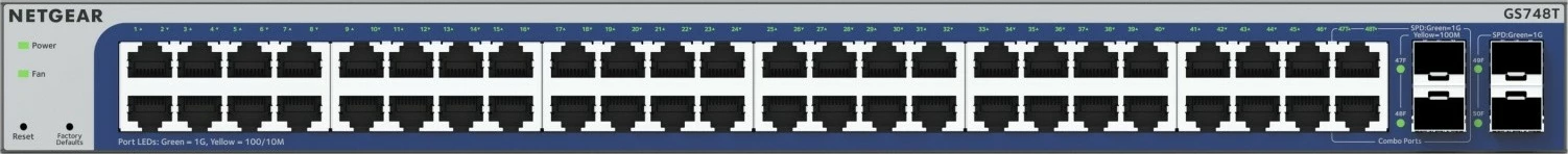 Switch i menaxhuar Netgear GS748T-600EUS, 48 porte Gigabit, 4 porte SFP, Rackmount