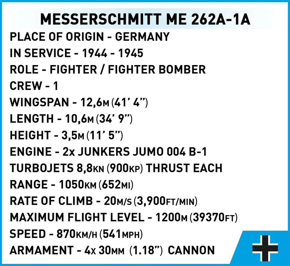 Set ndërtimi Cobi Klocki Messerschmitt Me262 A-1a, 390 pjesë, me figurë piloti, Jeshile/Gri