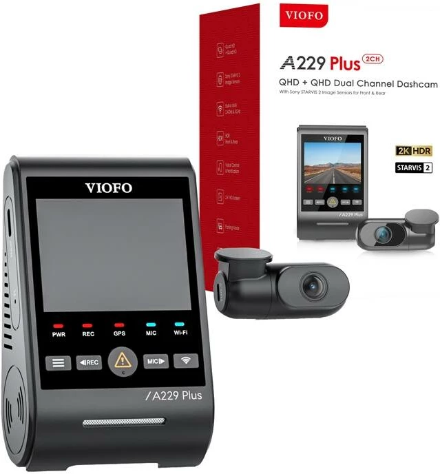Video regjistrues veture Viofo A229 Plus 2CH, 2K + 2K, WiFi, GPS, i zi