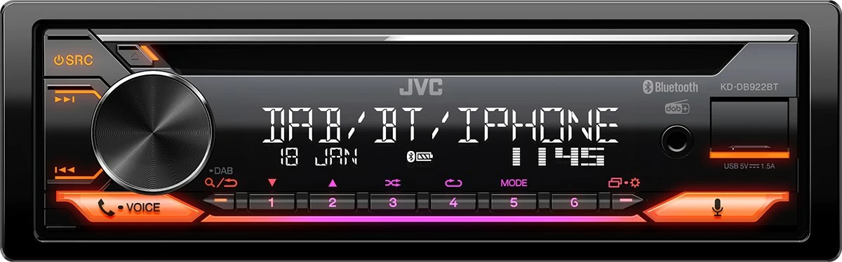 Radio makine JVC KD-DB922BT, Bluetooth, 7.1 kanale, USB, e zezë