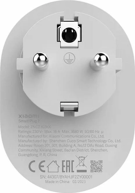 Prizë smart Xiaomi Mi Smart Plug 2 Wi‑Fi, kontroll me zë, timer, e bardhë