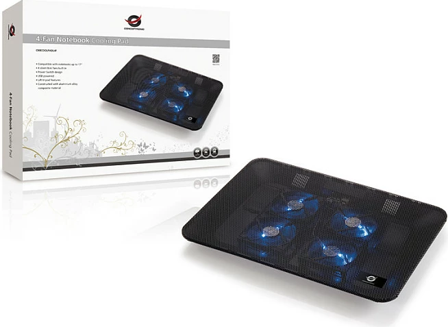 Mbajtëse ftohëse Conceptronic 4-fan, USB-A 2.0, për laptop 15.6 inç, e zezë