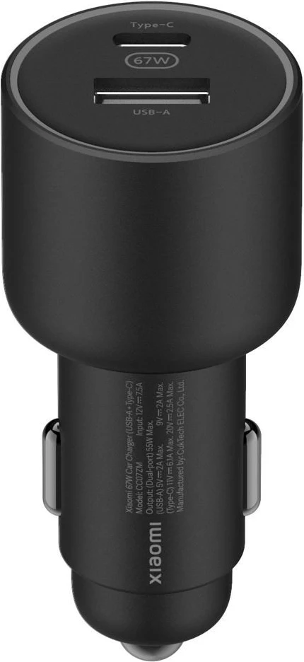 Karikues për makinë Xiaomi Mi 67W, USB-C + USB-A, me kabllo Type-C në Type-C 6A, i zi