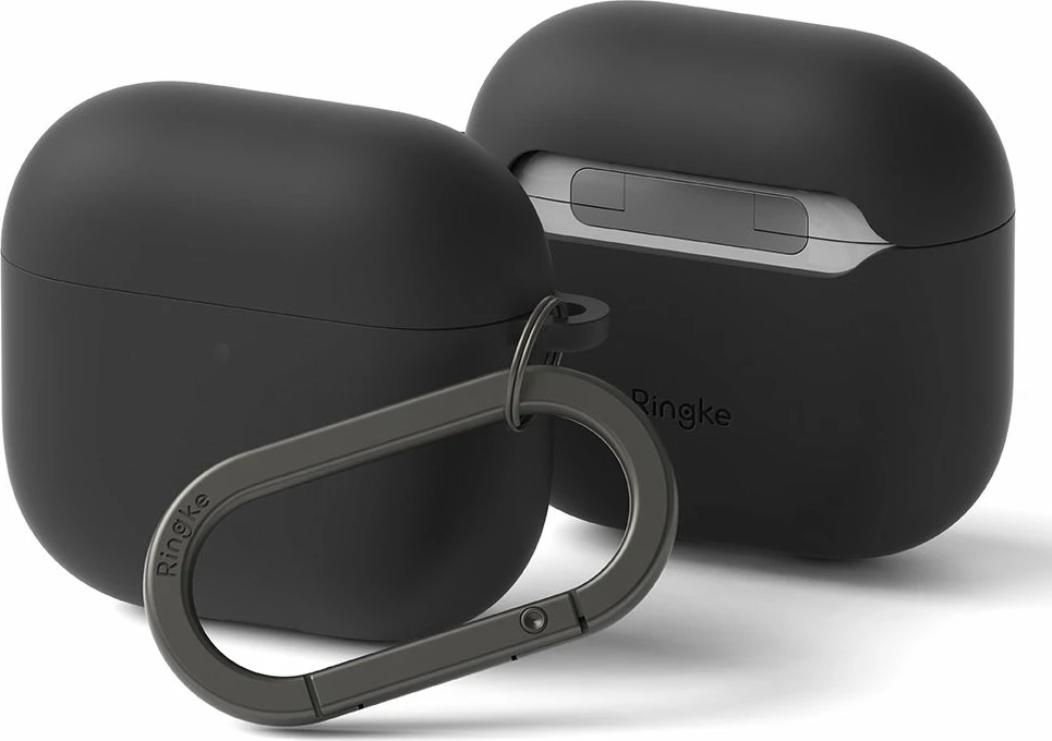 Mbështjellës silikoni Ringke për Apple AirPods 4, i zi, me karabinë