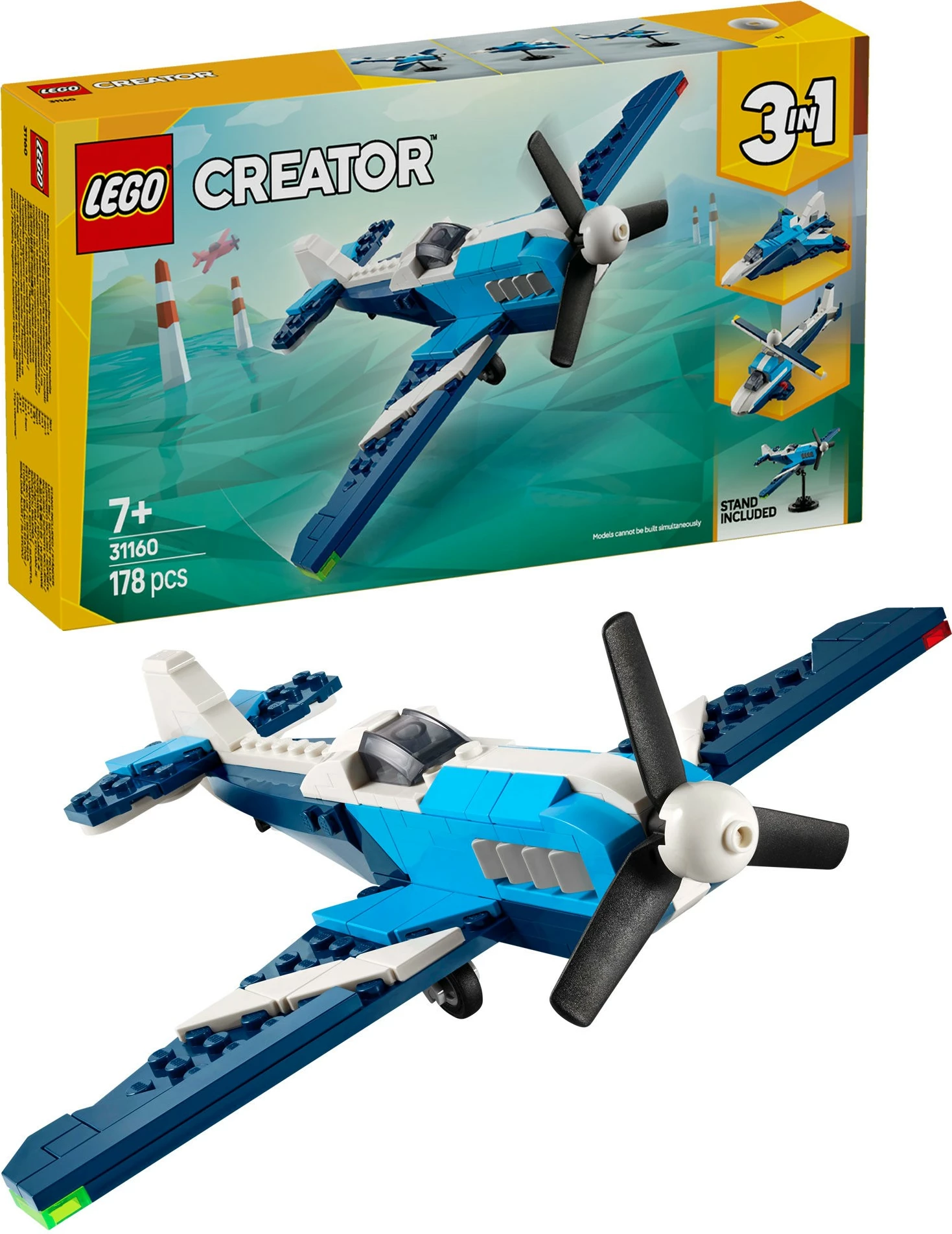 Set ndërtimi LEGO Creator 3-in-1 31160, 178 pjesë, aeroplan garash, blu
