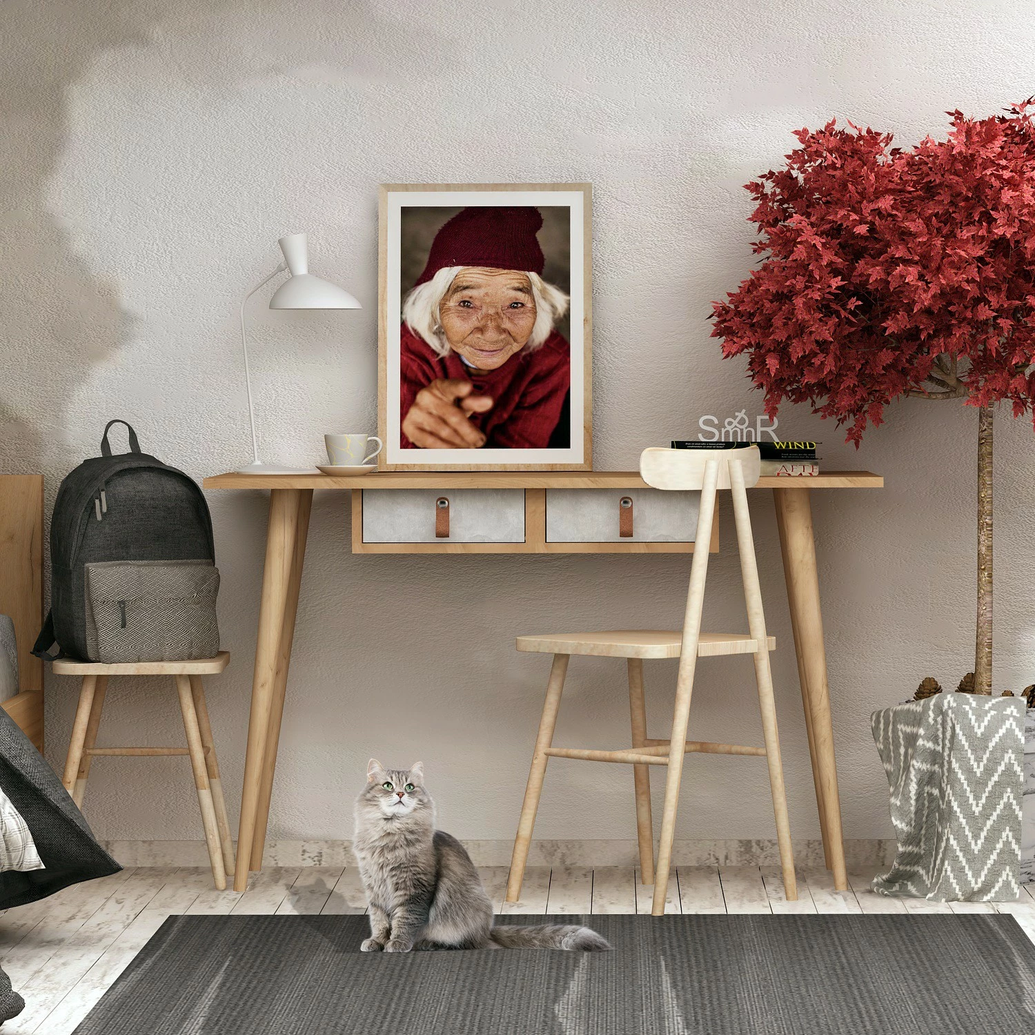 Tavolinë studimi Skye Decor, Soomin, ngjyrë lisi dhe e bardhë