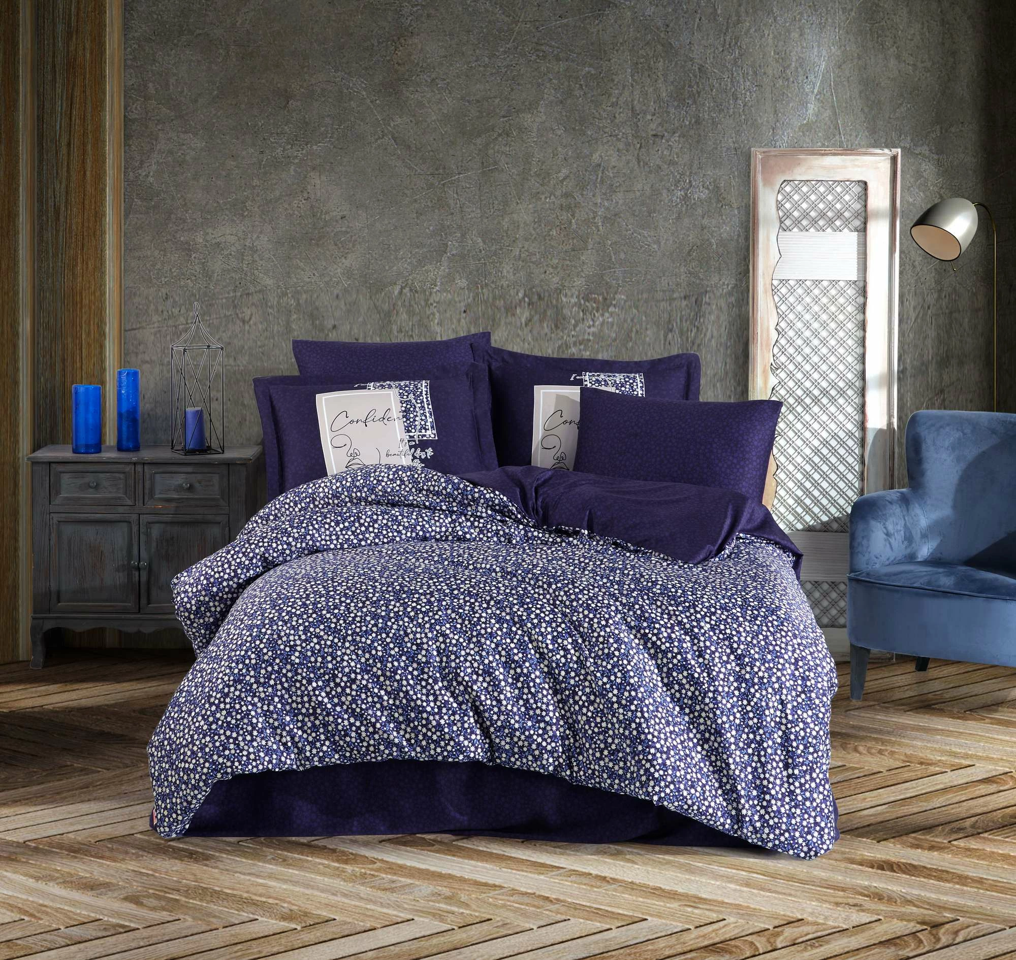 Set mbulesë për jorgan dopio Tencel Satin, Elena, ngjyrë vjollcë, e bardhë, gri